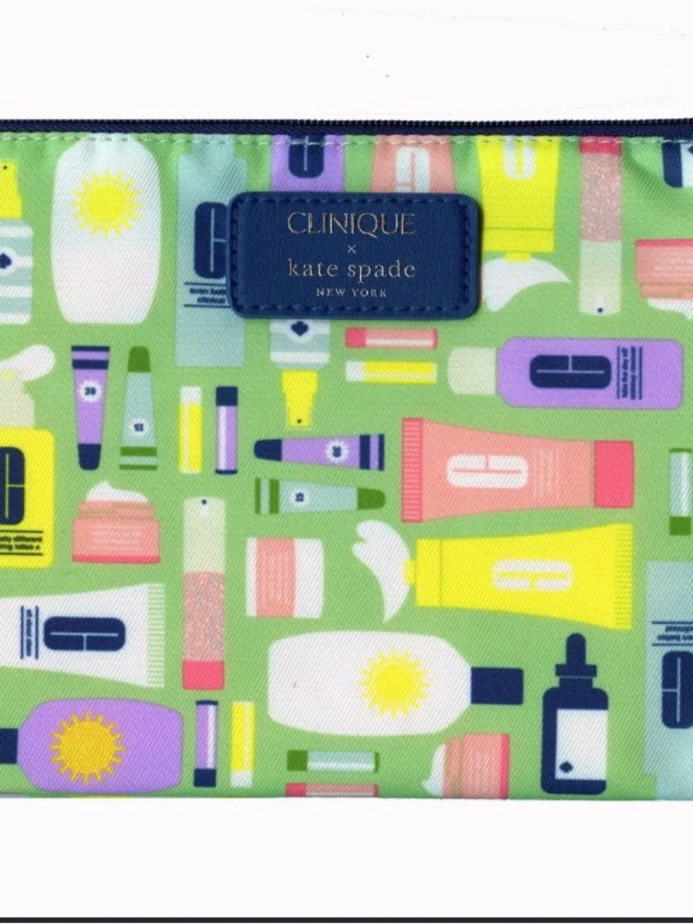 NWOT Kate Spade x Clinique Cosmetic Pouch in Lime Green with Navy & Pink Accent